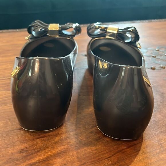 MELISSA ULTRAGIRL SWEET XVII Black and Gold Shimmer Jelly Peep-Toe, 4! - Picture 4 of 8